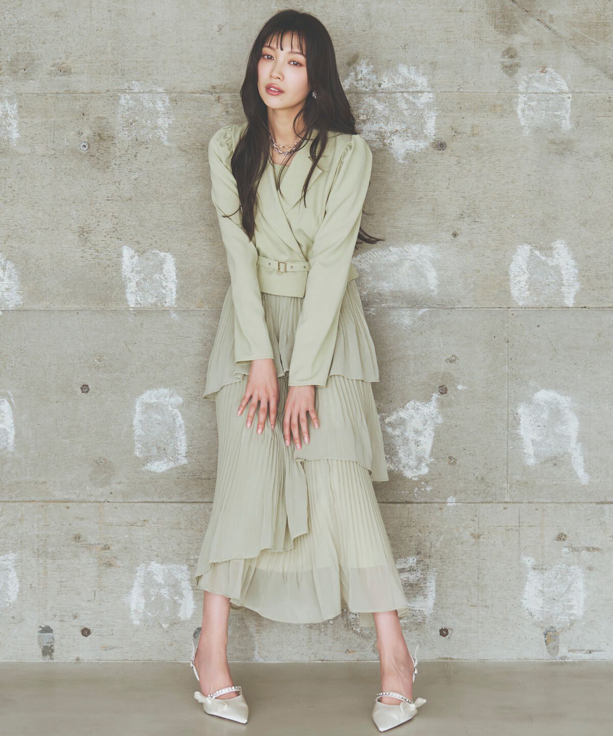 アンドクチュール「ジャケットレイヤードプリーツワンピース」|ワンピース|