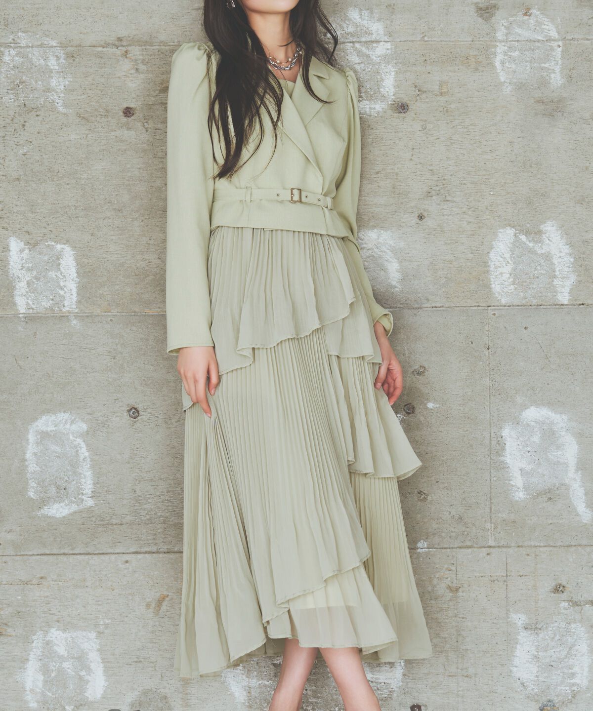 アンドクチュール「ジャケットレイヤードプリーツワンピース」|ワンピース|