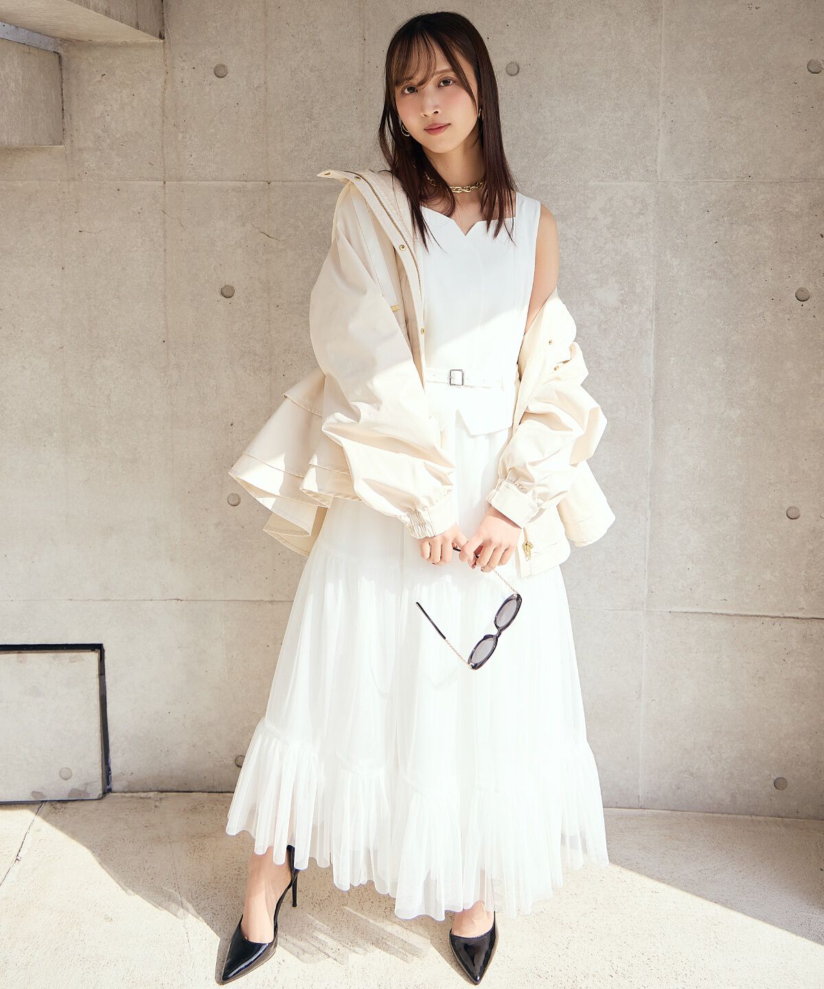 アンドクチュール「異素材ドッキングチュールワンピース」|ワンピース|オフ