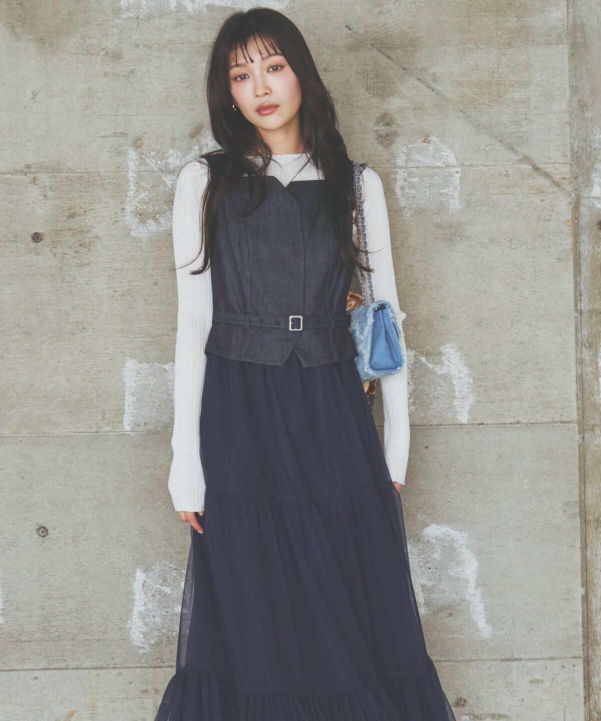 アンドクチュール「異素材ドッキングチュールワンピース」|ワンピース|