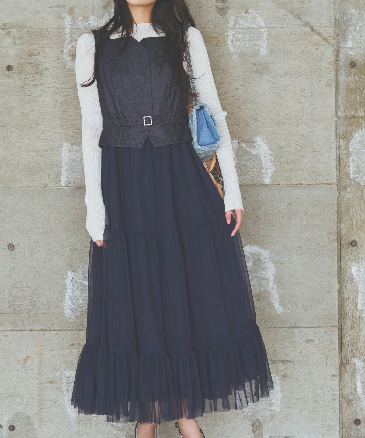 アンドクチュール「異素材ドッキングチュールワンピース」|ワンピース|