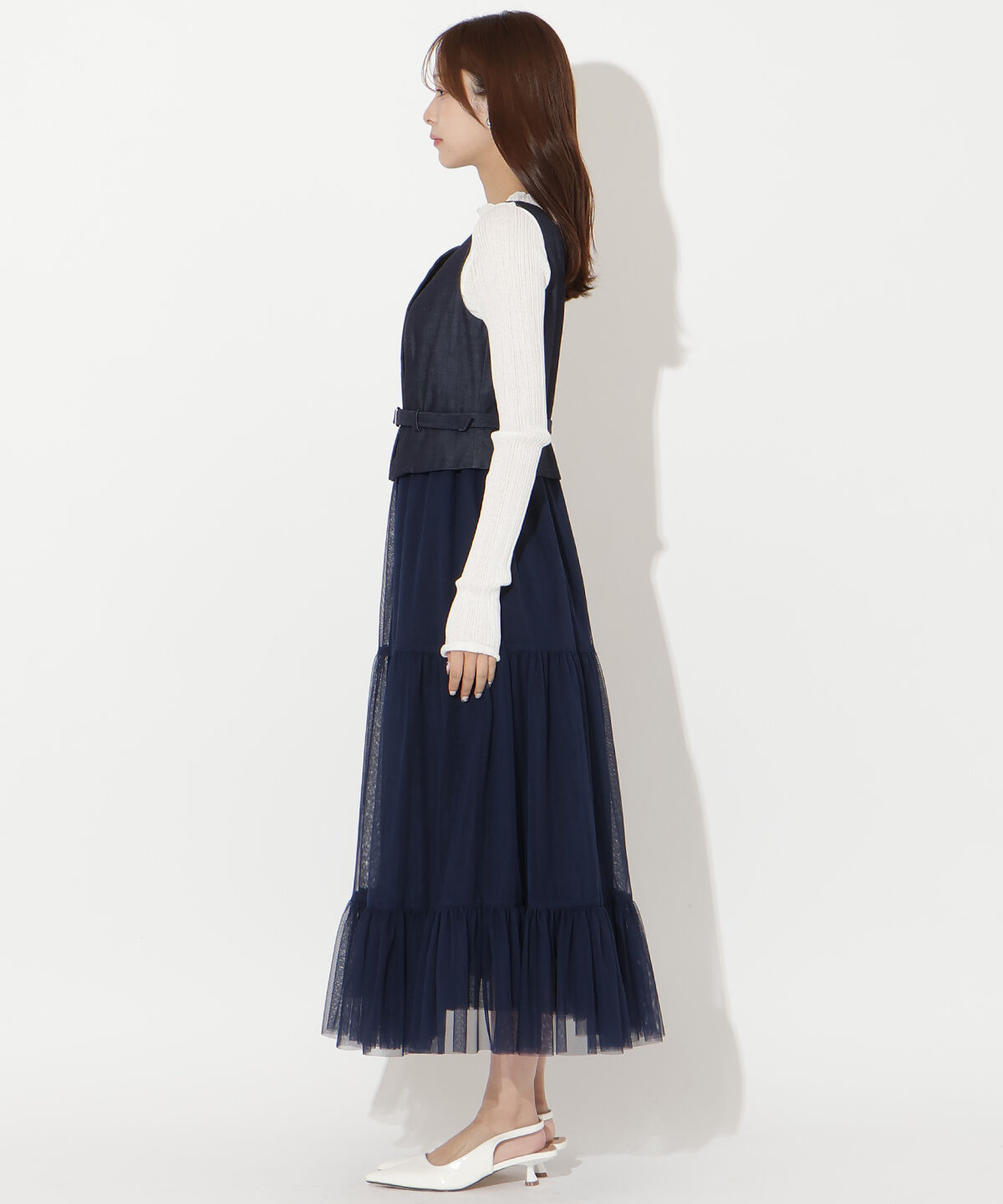 アンドクチュール「異素材ドッキングチュールワンピース」|ワンピース|