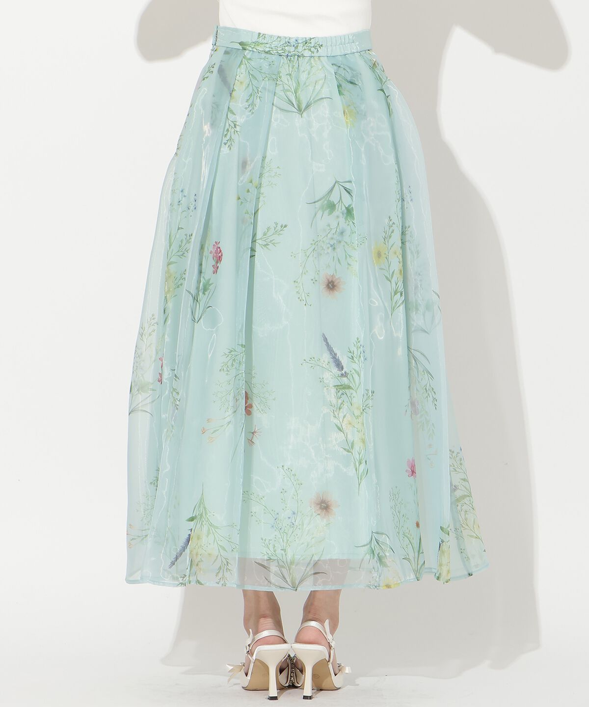 アンドクチュール「フラワーオーガンジーフレアスカート」|フレア|