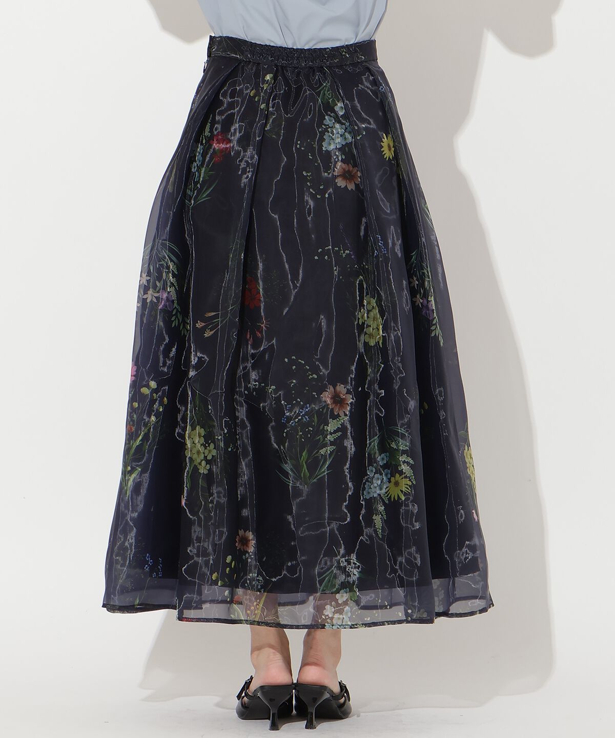 アンドクチュール「フラワーオーガンジーフレアスカート」|フレア|