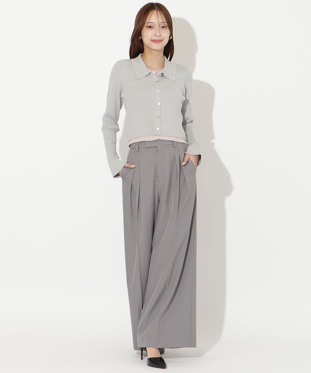 アンドクチュール「襟付きレイヤード風カーディガン」|カーディガン|