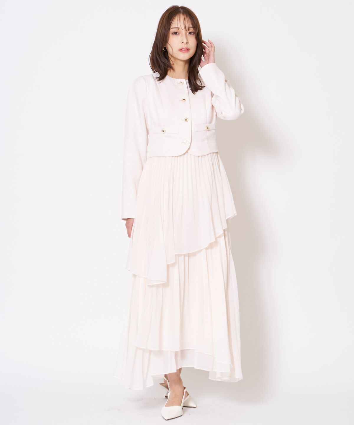 アンドクチュール「ツイードジャケットドッキングワンピース」|ワンピース|ベージュ