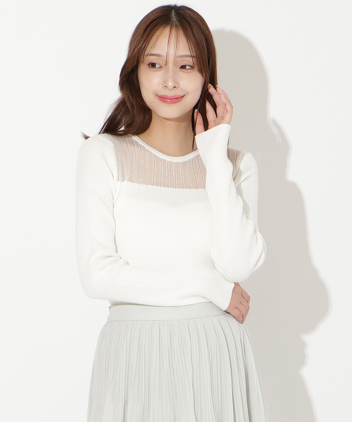 アンドクチュール「シアーリブニットプルオーバー」|ニット・セーター|オフ