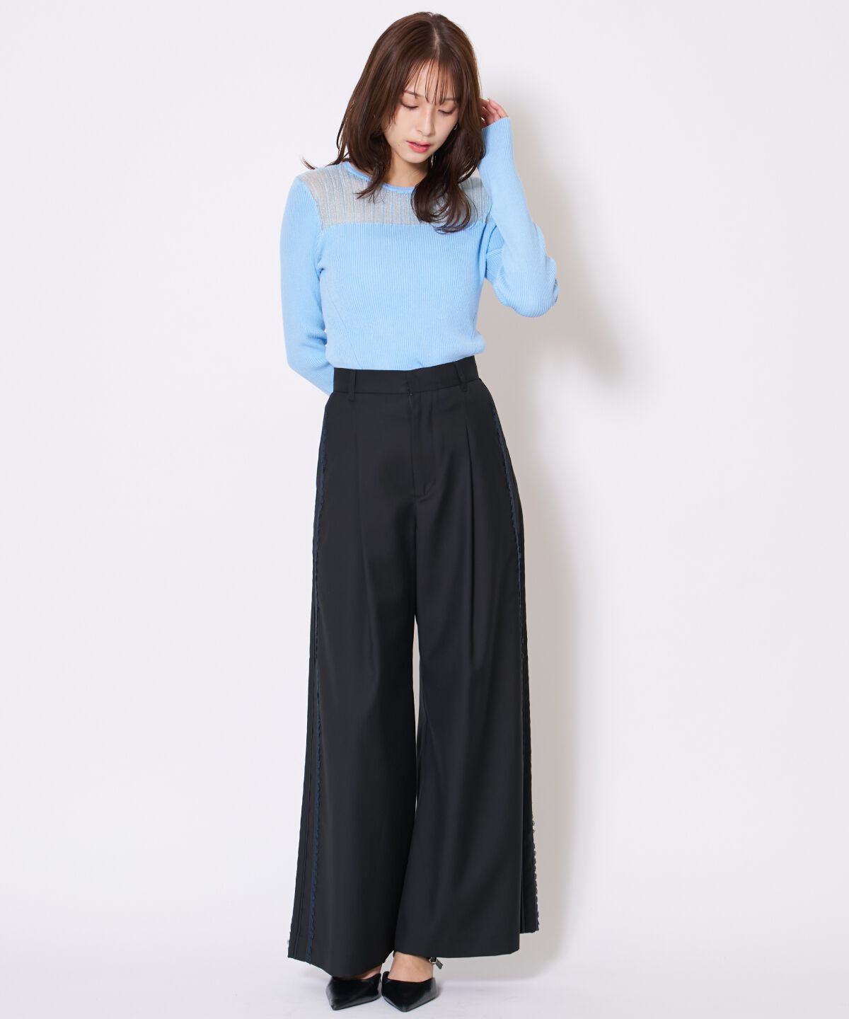 アンドクチュール「シアーリブニットプルオーバー」|ニット・セーター|