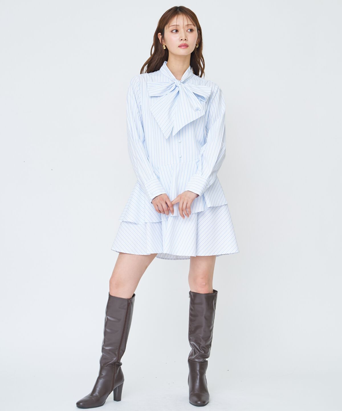 アンドクチュール「アシメストライプミニワンピース」|ワンピース|