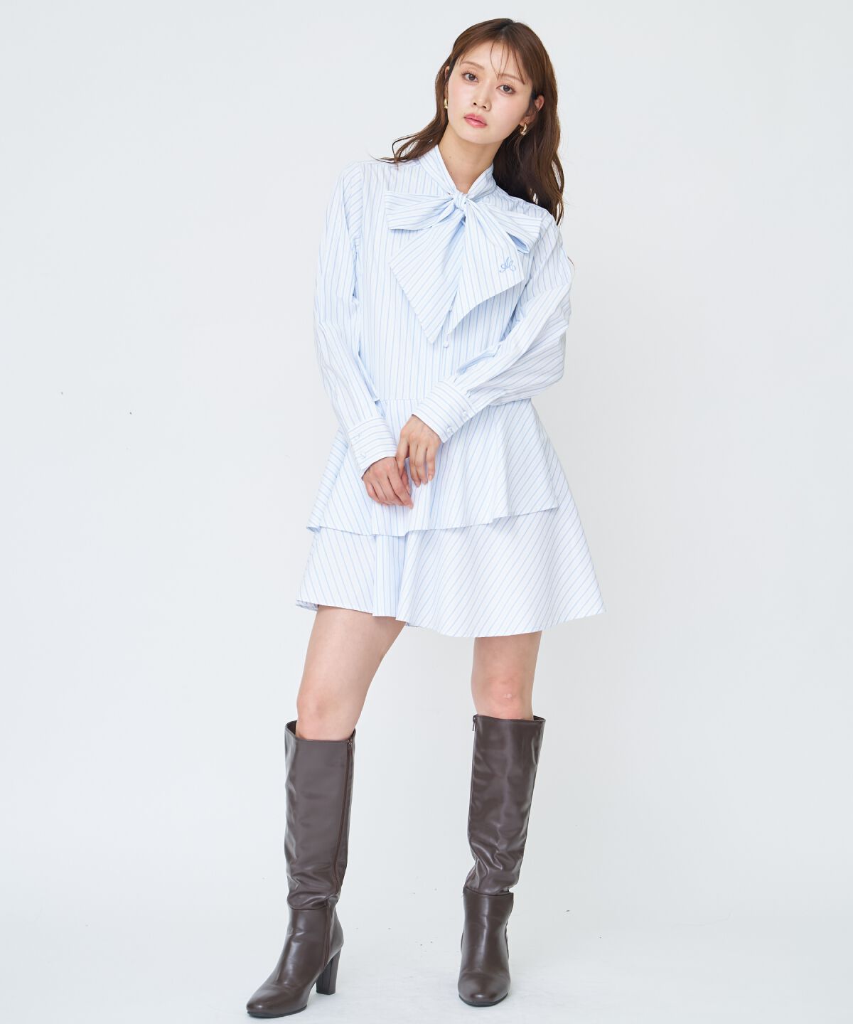 アンドクチュール「アシメストライプミニワンピース」|ワンピース|