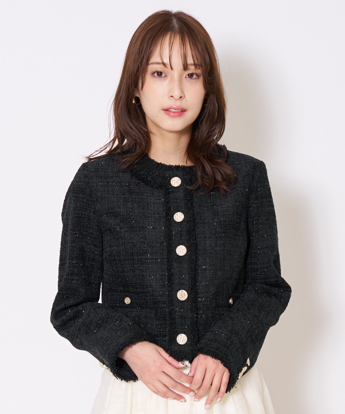 アンドクチュール「ツイードジャケット」|ノーカラージャケット|