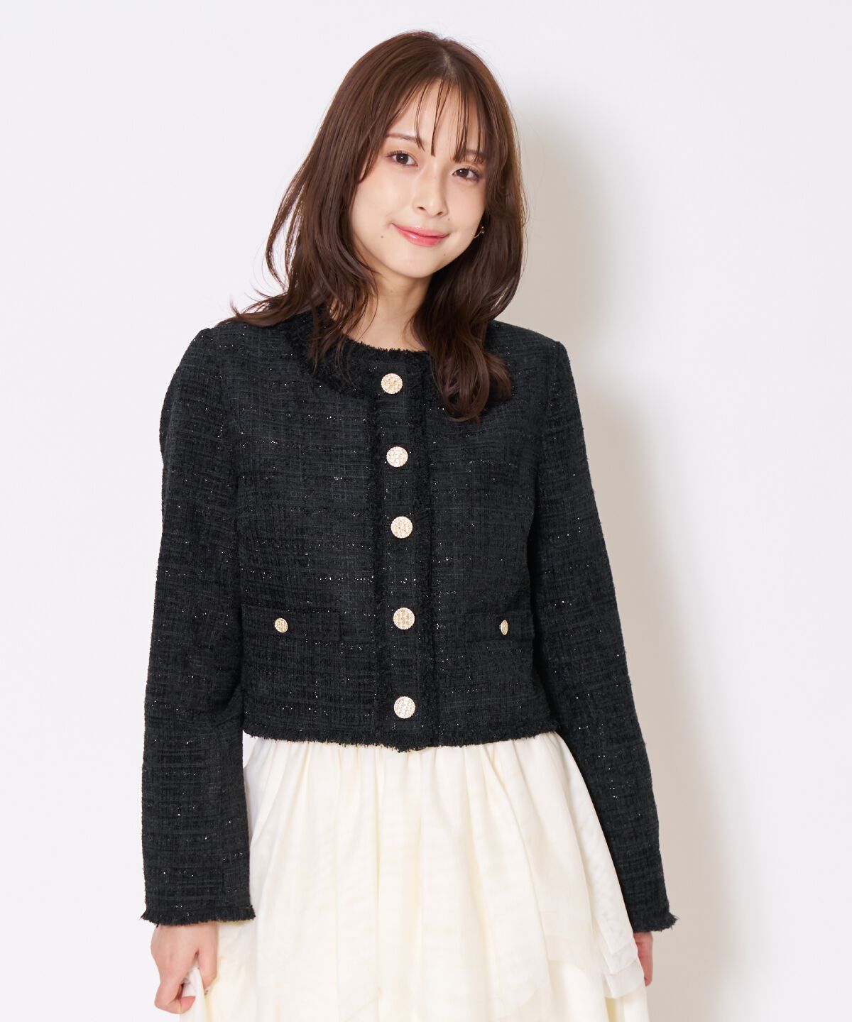 アンドクチュール「ツイードジャケット」|ノーカラージャケット|