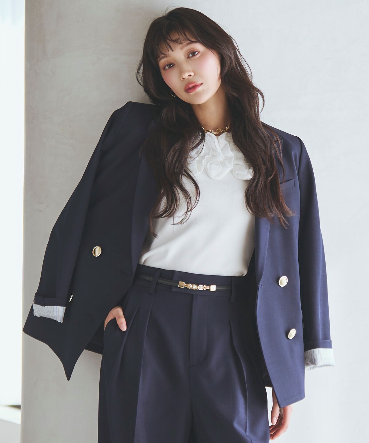 アンドクチュール「フリルボートネックニットプルオーバー」|ニット・セーター|