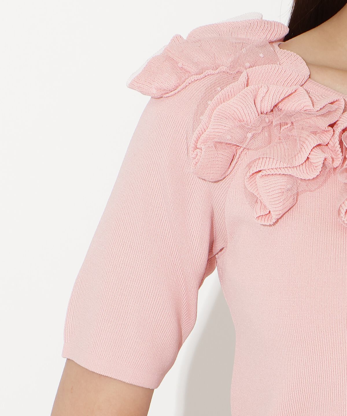 アンドクチュール「フリルボートネックニットプルオーバー」|ニット・セーター|