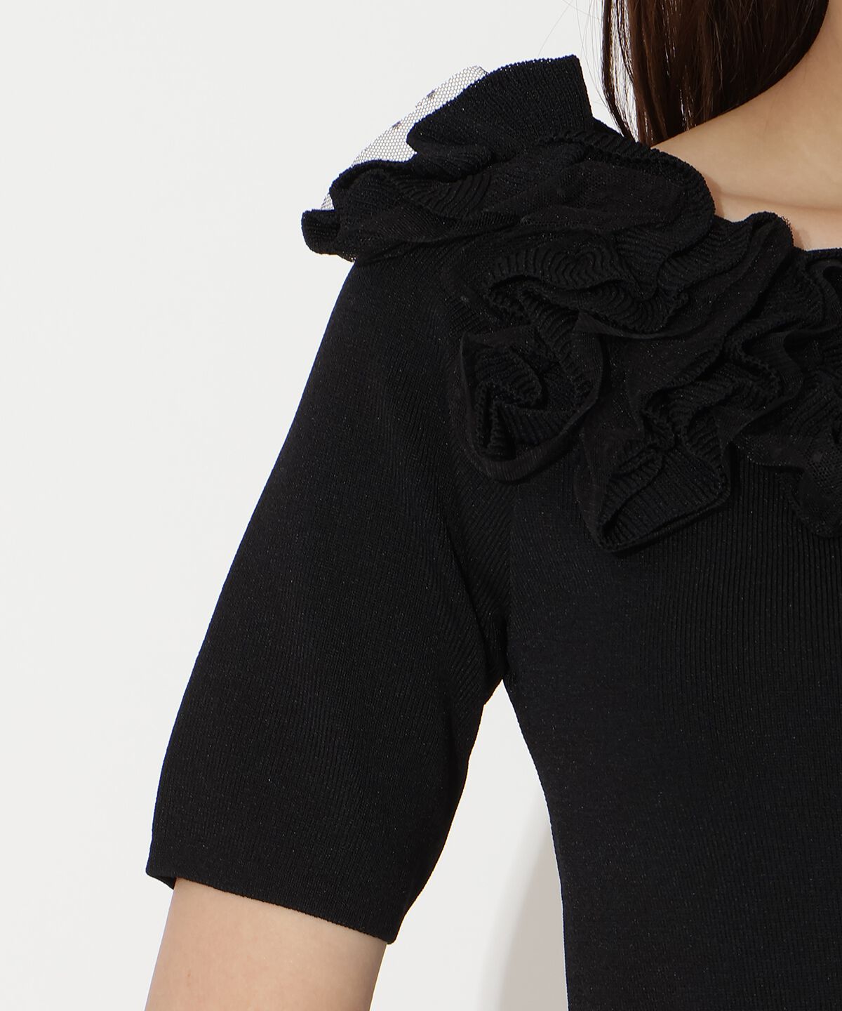 アンドクチュール「フリルボートネックニットプルオーバー」|ニット・セーター|