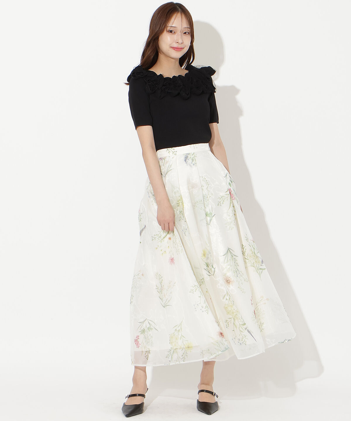 アンドクチュール「フリルボートネックニットプルオーバー」|ニット・セーター|