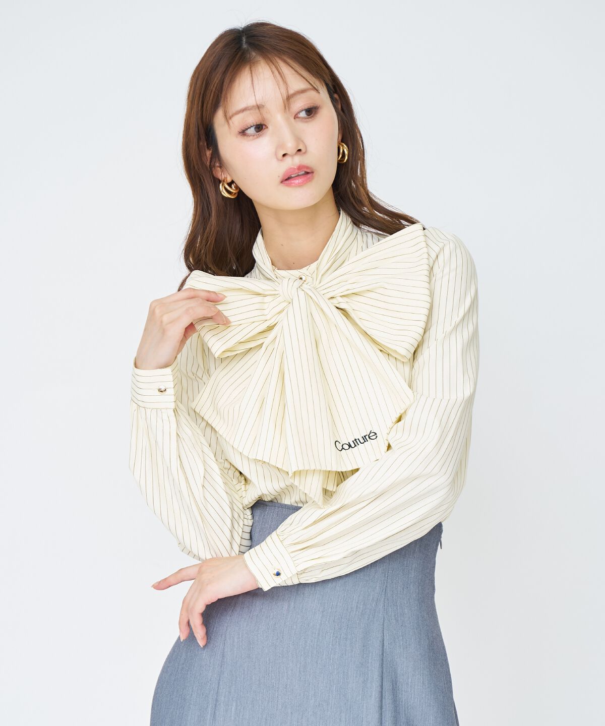 アンドクチュール「バタフライリボンストライプブラウス」|シャツ・ブラウス|
