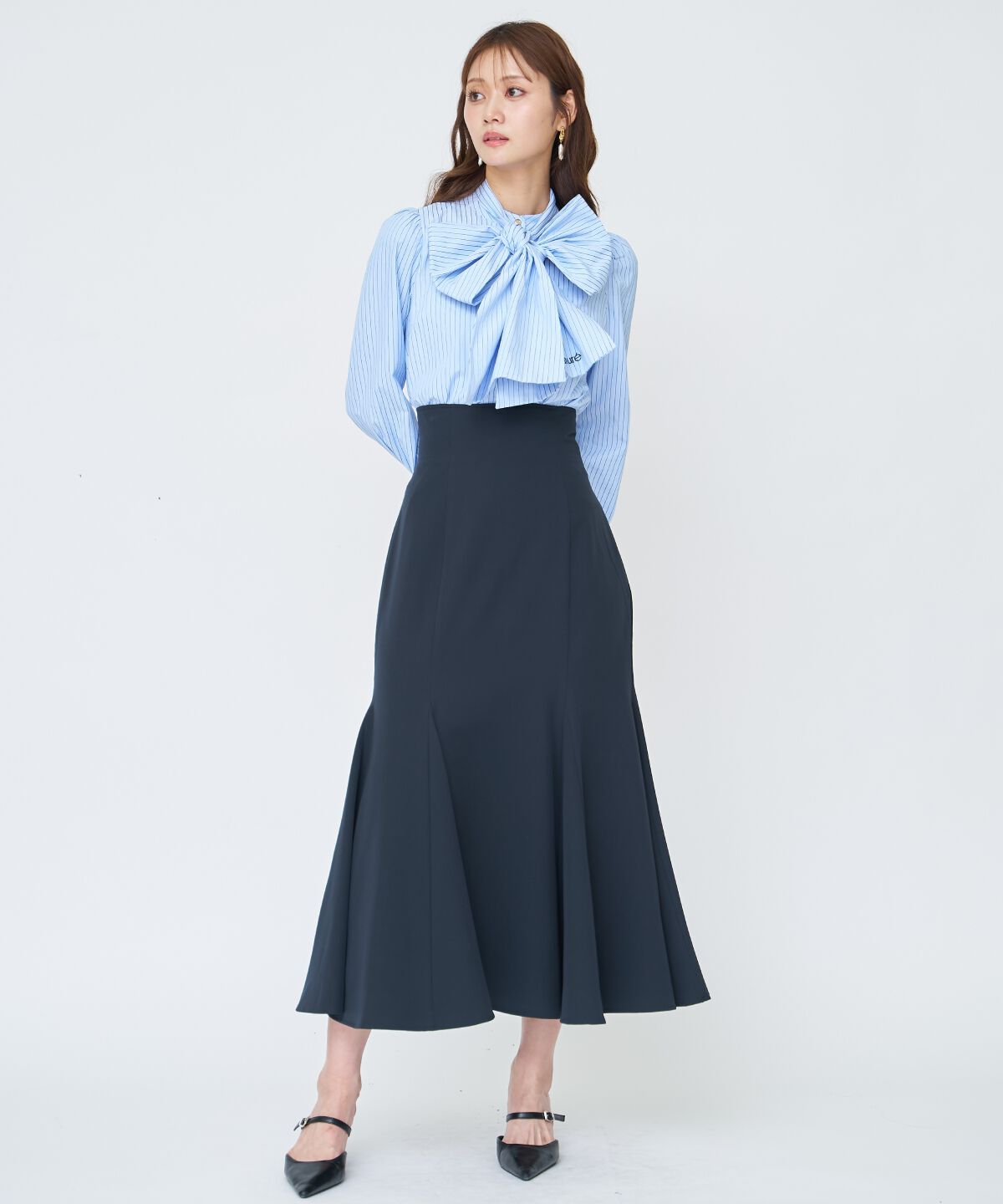 アンドクチュール「バタフライリボンストライプブラウス」|シャツ・ブラウス|