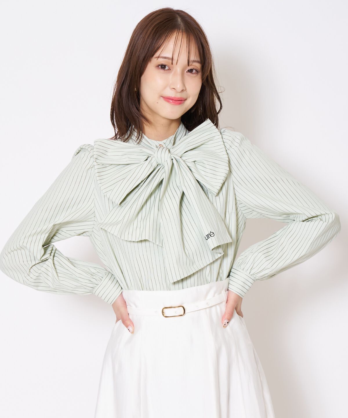 アンドクチュール「バタフライリボンストライプブラウス」|シャツ・ブラウス|