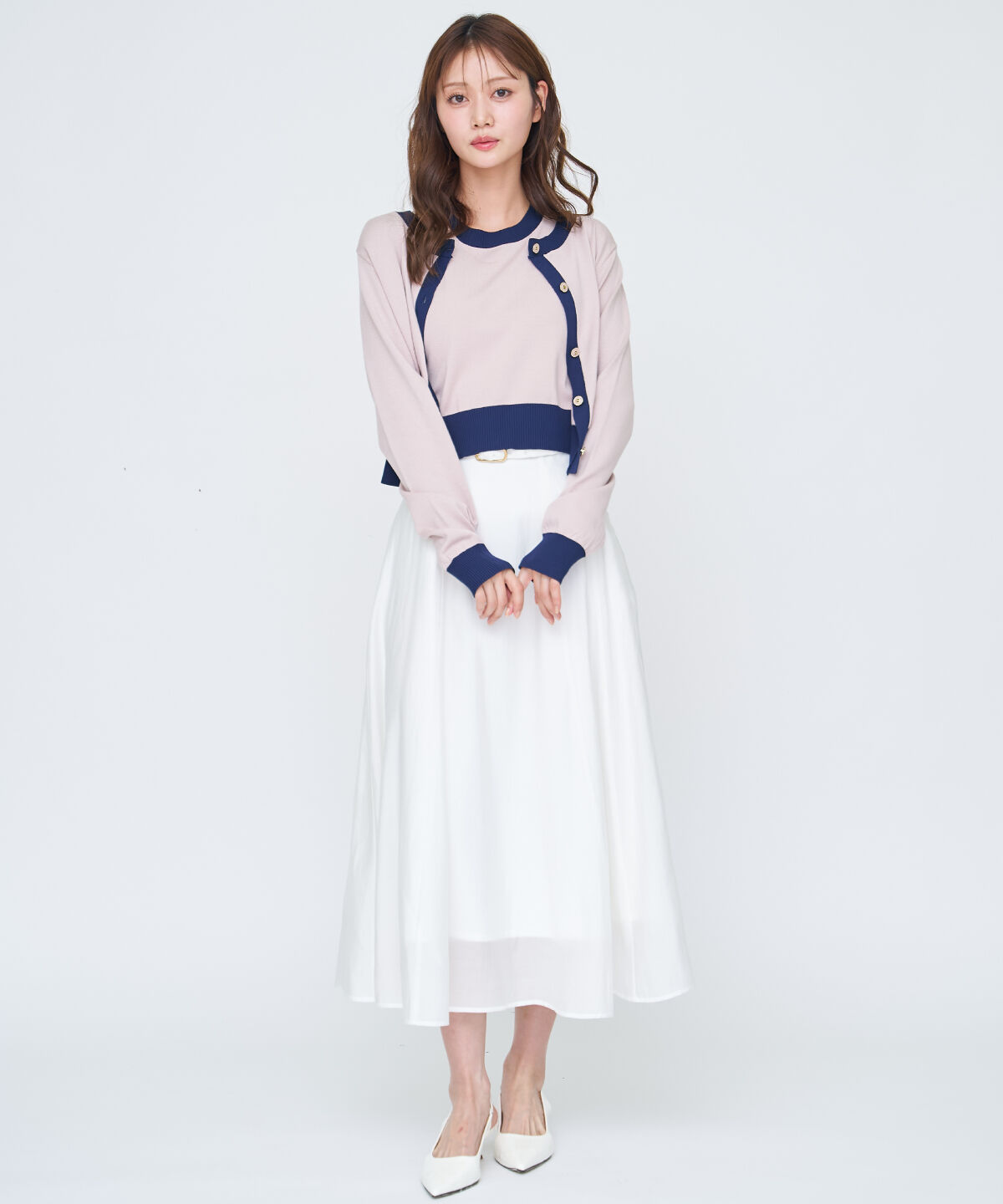 アンドクチュール「バイカラーニットアンサンブル」|カーディガン|