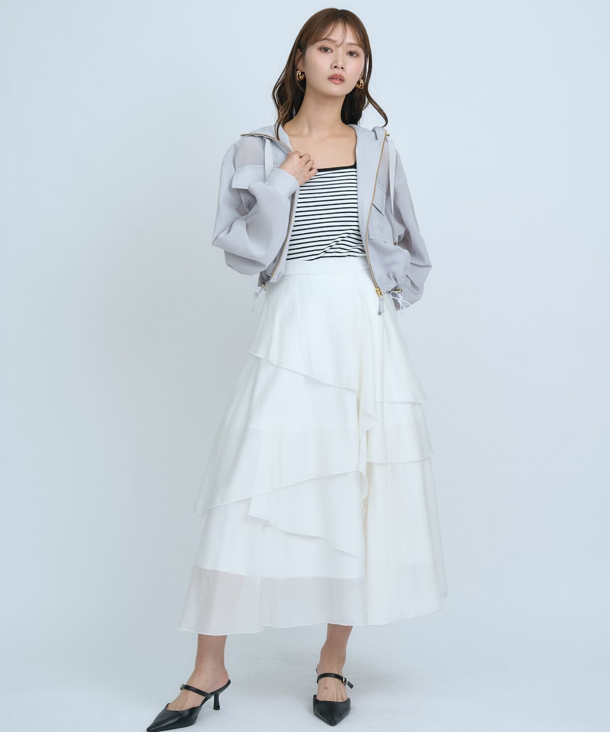 アンドクチュール「アシンメトリーシフォンラッフルスカート」|フレア|