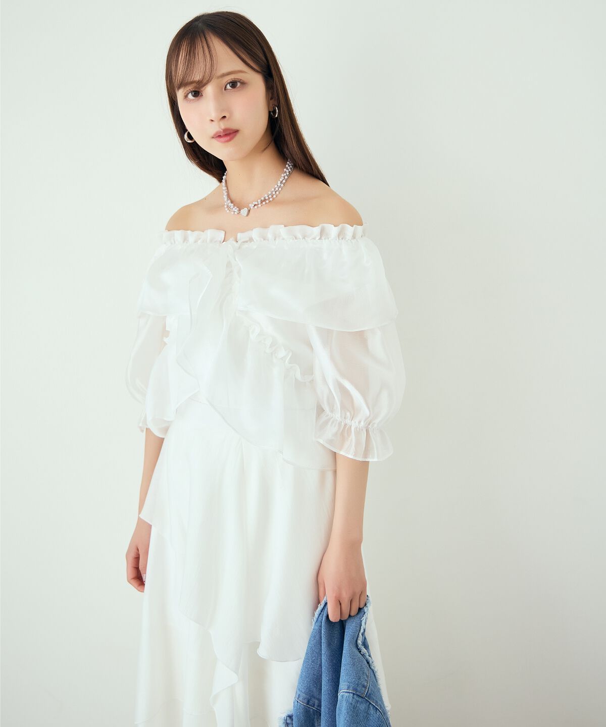 アンドクチュール「アシンメトリーシフォンラッフルスカート」|フレア|