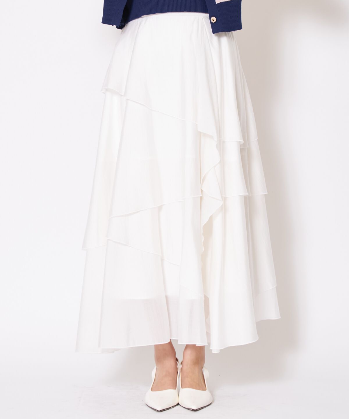 アンドクチュール「アシンメトリーシフォンラッフルスカート」|フレア|