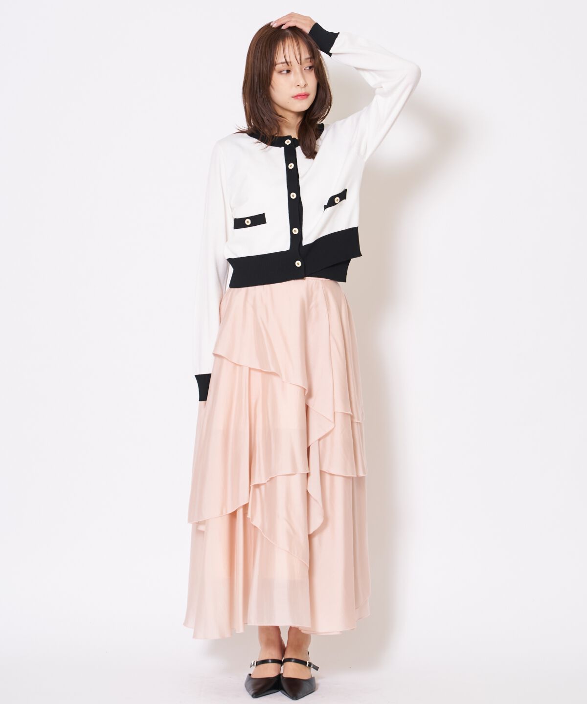 アンドクチュール「アシンメトリーシフォンラッフルスカート」|フレア|