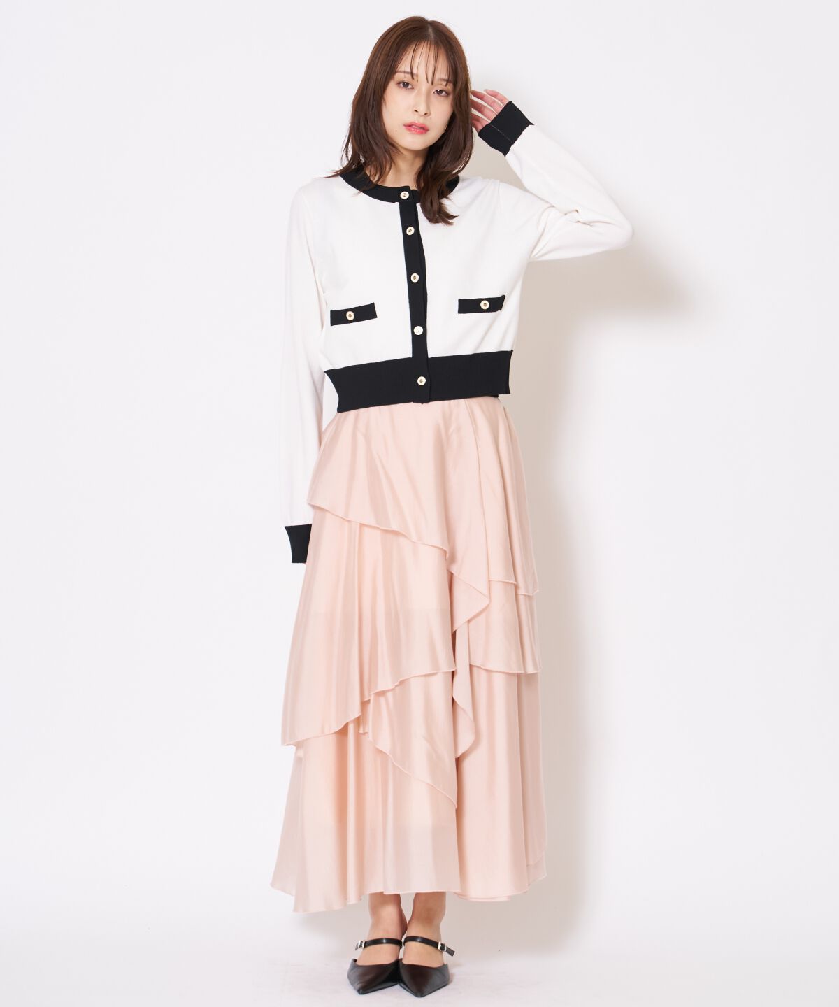 アンドクチュール「アシンメトリーシフォンラッフルスカート」|フレア|