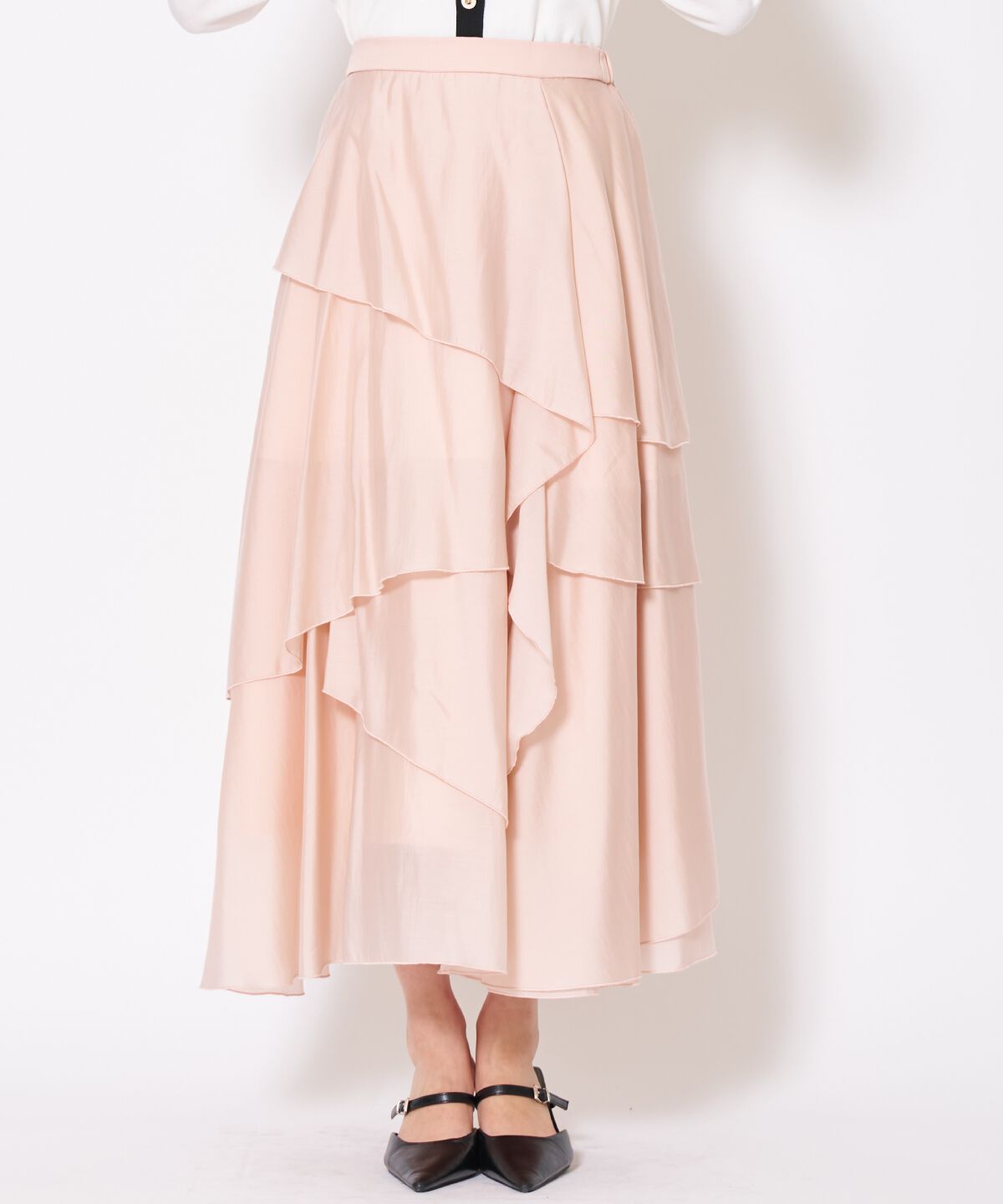 アンドクチュール「アシンメトリーシフォンラッフルスカート」|フレア|