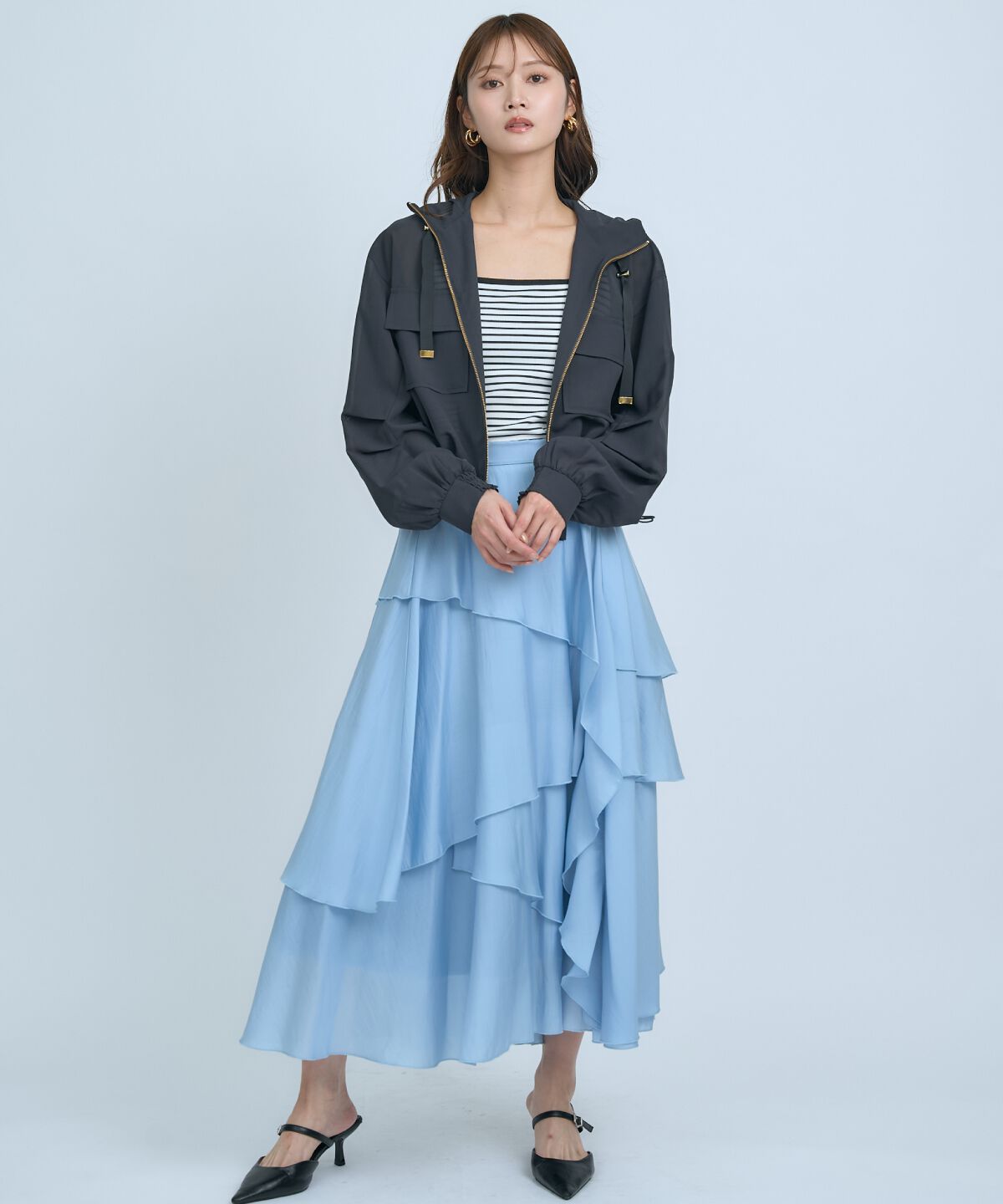 アンドクチュール「アシンメトリーシフォンラッフルスカート」|フレア|