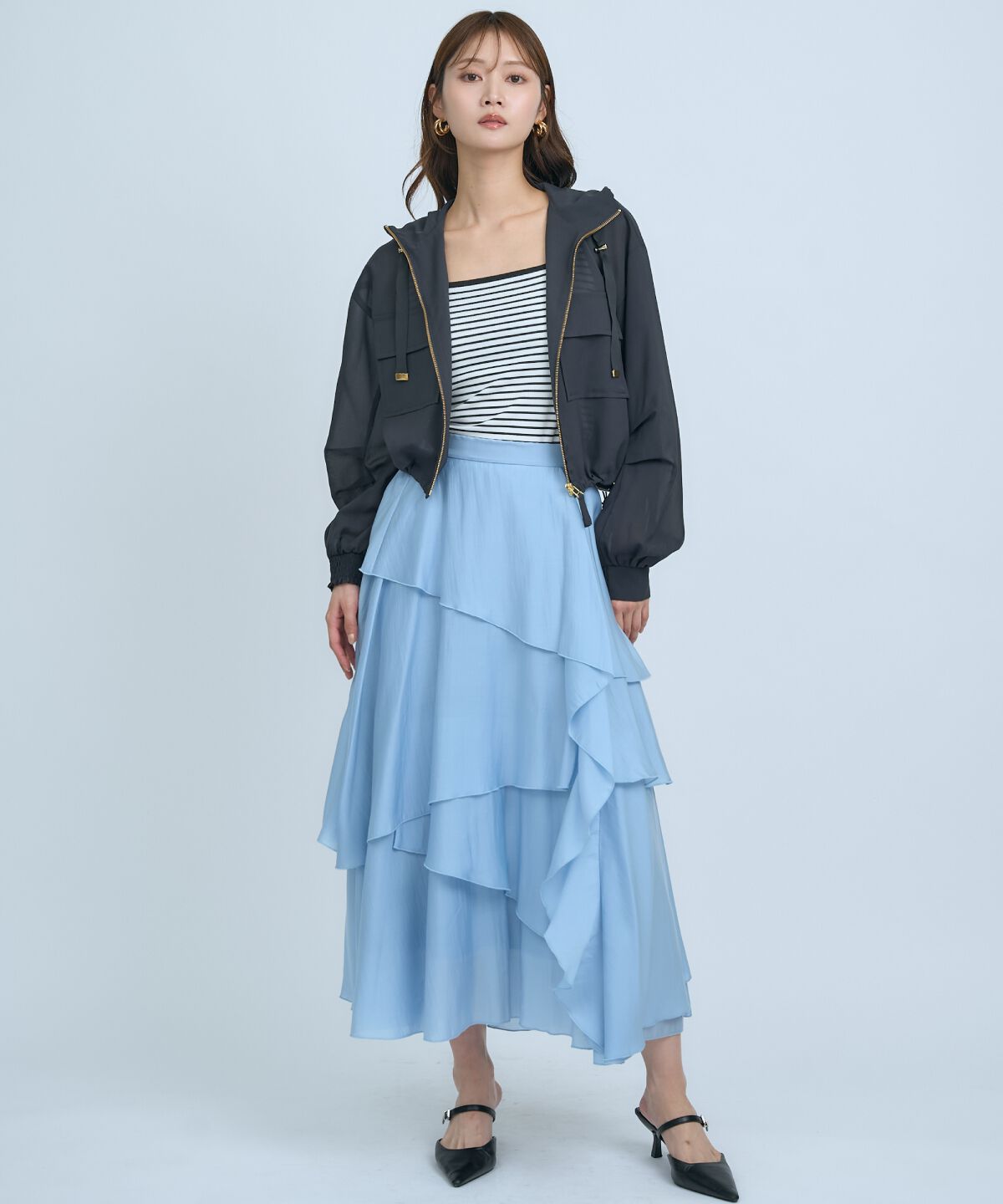 アンドクチュール「アシンメトリーシフォンラッフルスカート」|フレア|