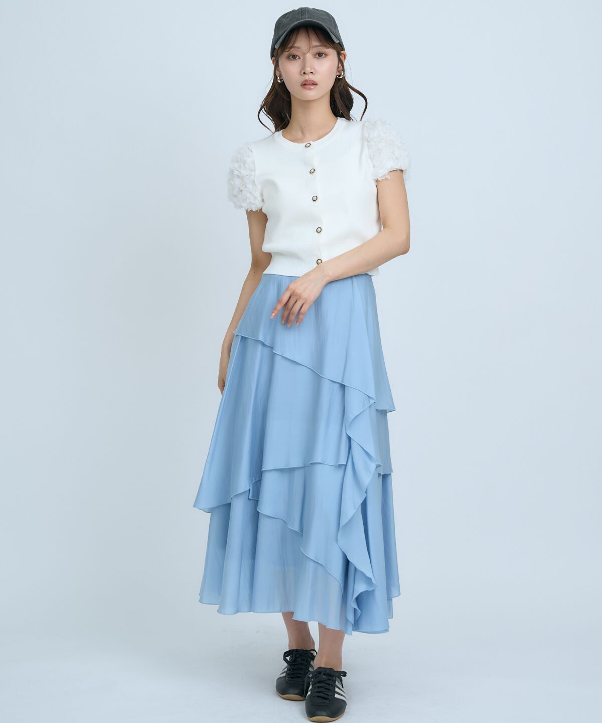 アンドクチュール「アシンメトリーシフォンラッフルスカート」|フレア|