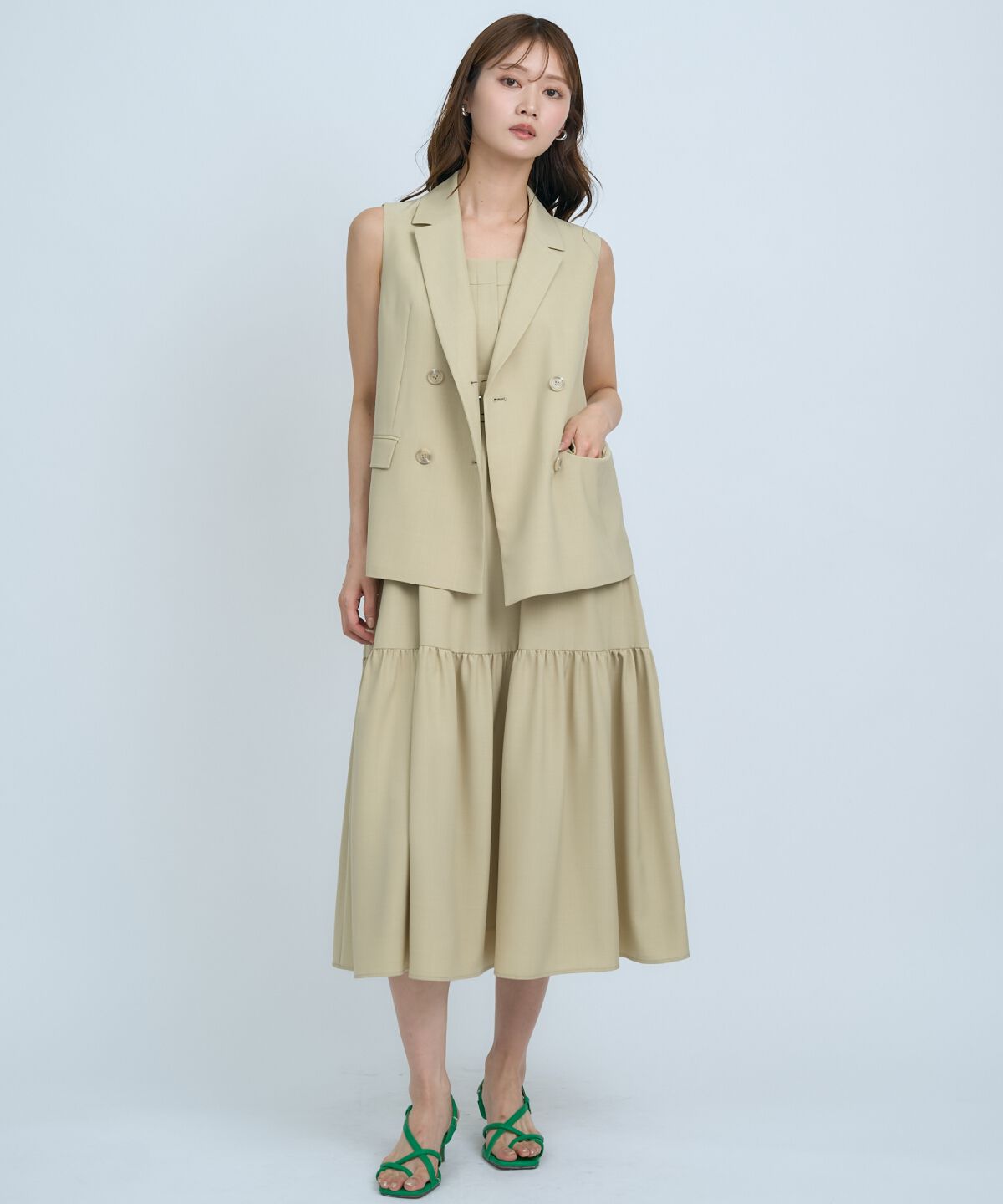 アンドクチュール「テーラードジレ&times;ティアードキャミワンピース」|ワンピース|