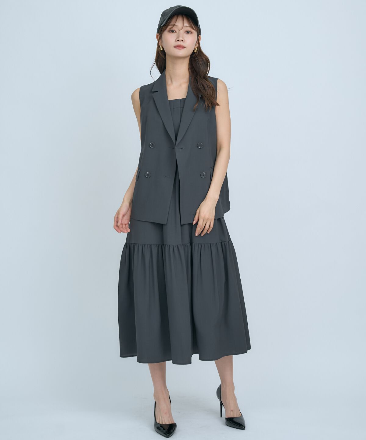 アンドクチュール「テーラードジレ&times;ティアードキャミワンピース」|ワンピース|