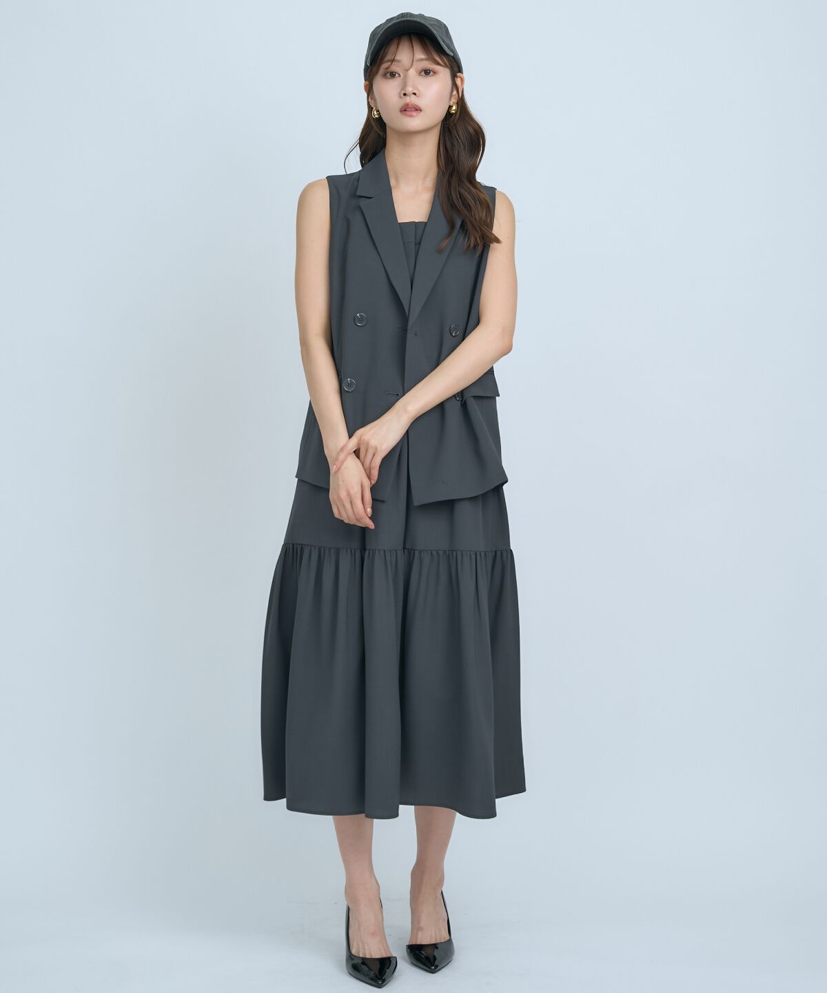 アンドクチュール「テーラードジレ&times;ティアードキャミワンピース」|ワンピース|