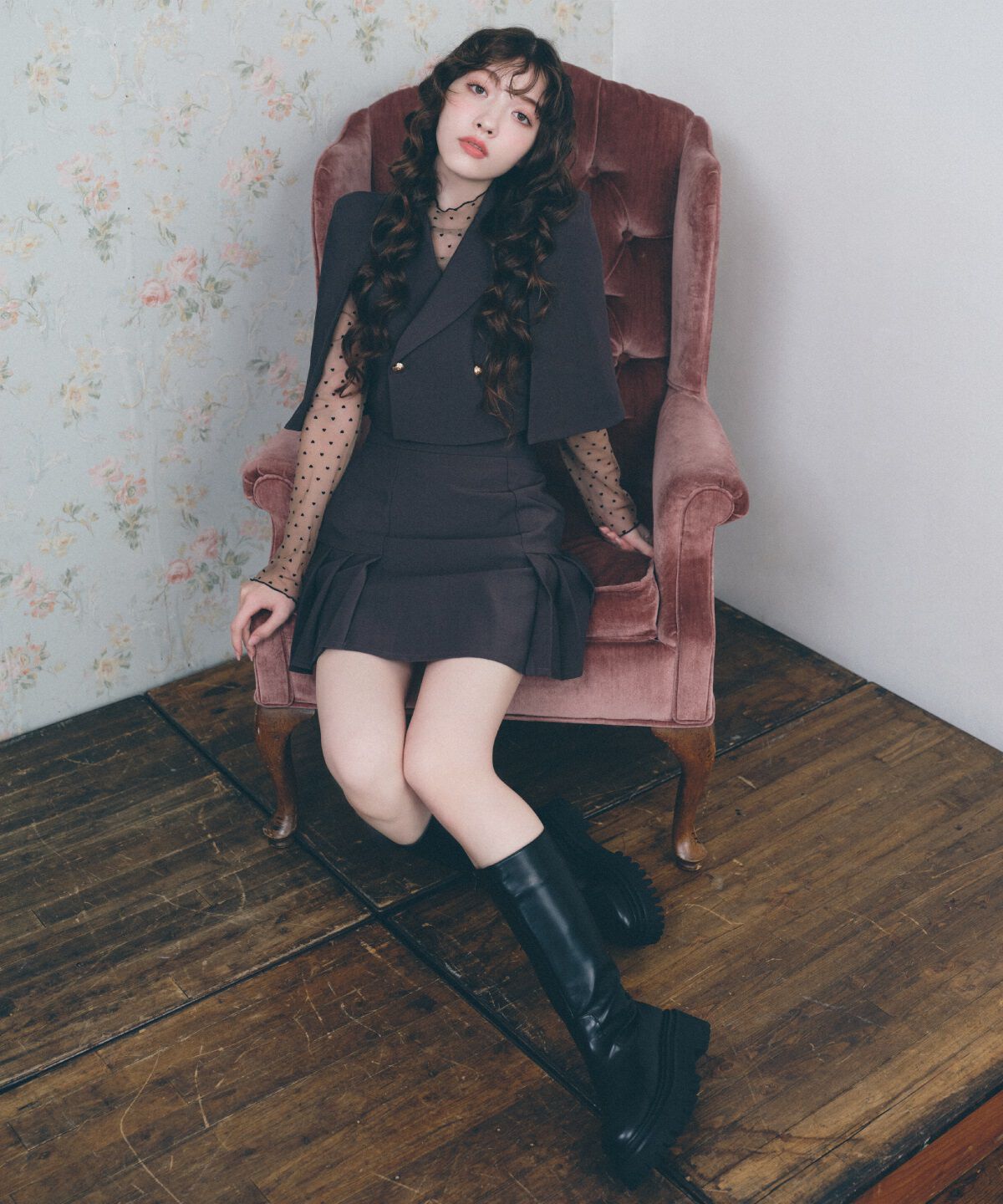 REDYAZEL「サイドプリーツミニスカート」|フレア|