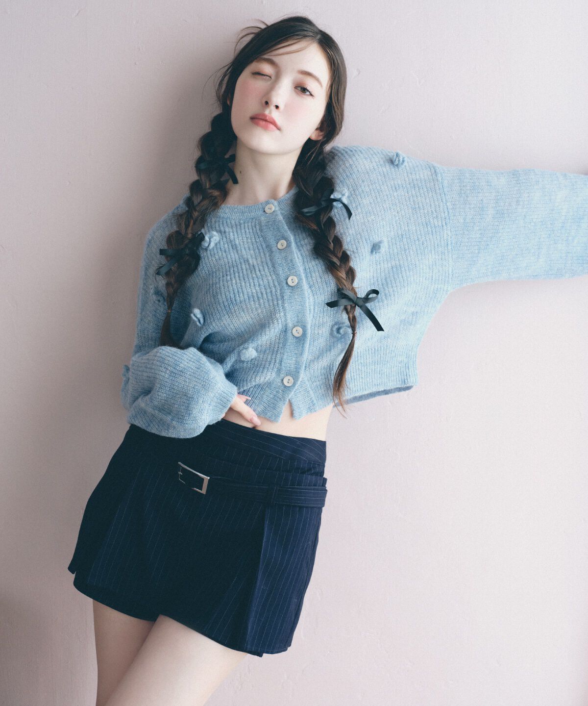 REDYAZEL「レイヤードデザインベルティッドショートパンツ」|キュロット|ネイビー