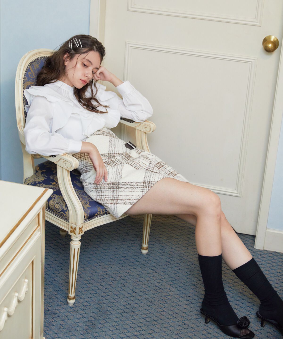 REDYAZEL「ショルダーフリルスタンドシャツ」|シャツ・ブラウス|