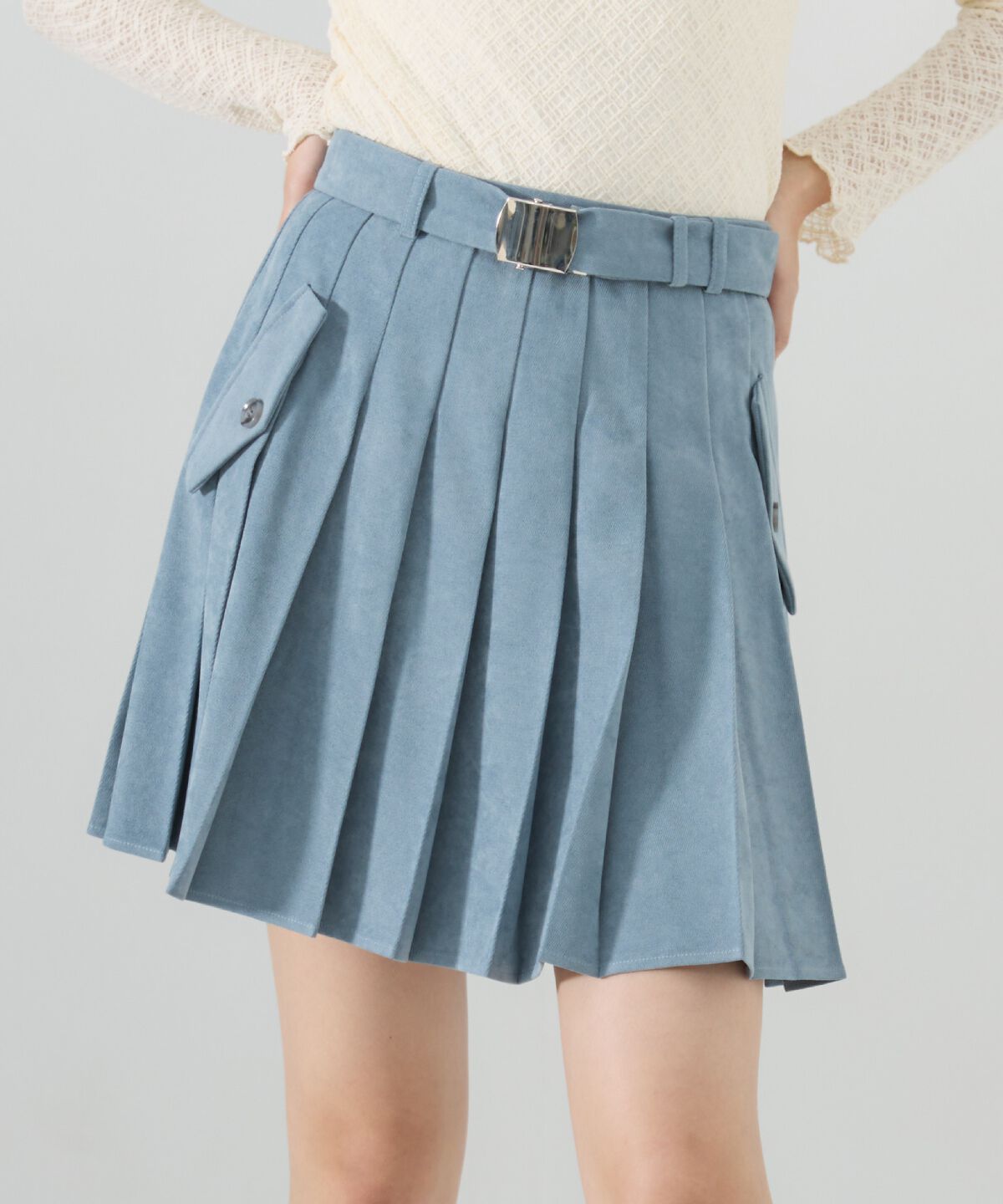 REDYAZEL「ベルテッドプリーツミニスカート」|フレア|