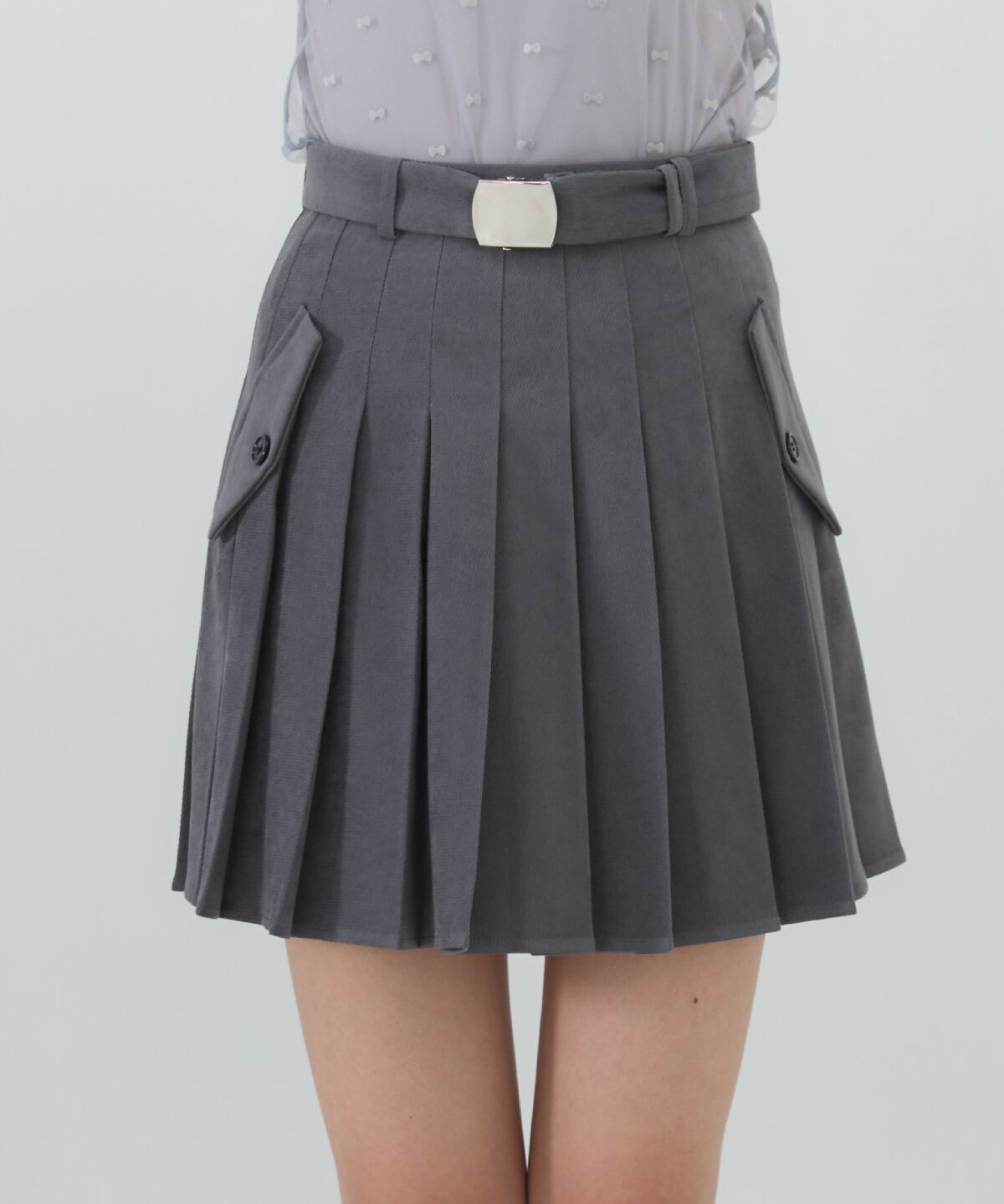 REDYAZEL「ベルテッドプリーツミニスカート」|フレア|