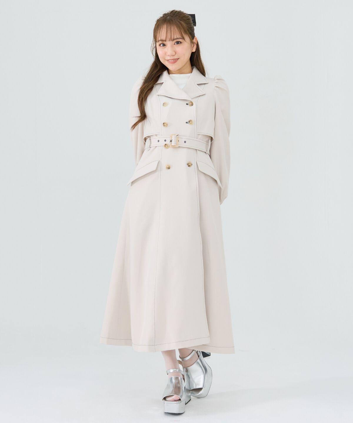 REDYAZEL「パフスリーブロングトレンチコート」|トレンチコート|