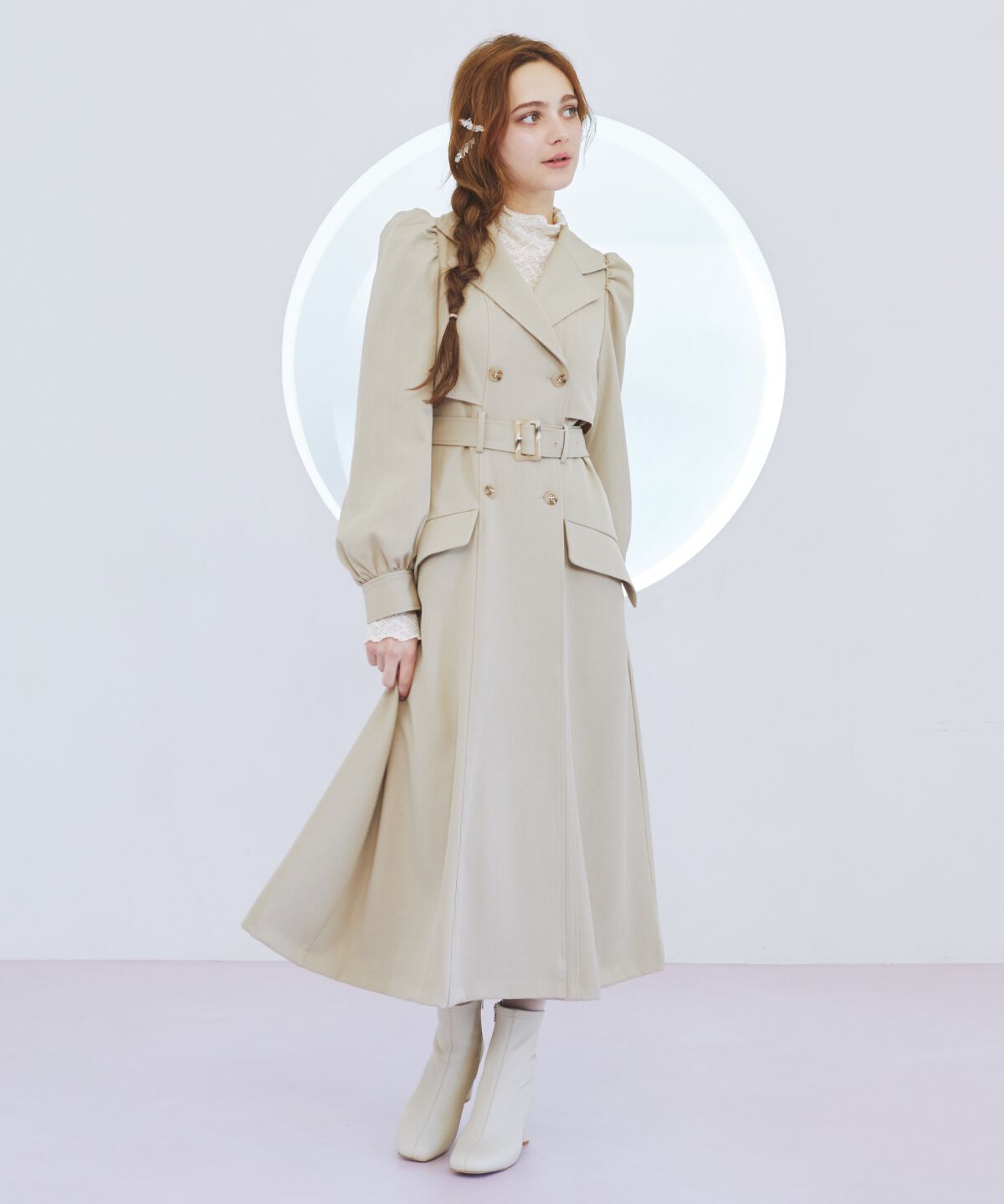 REDYAZEL「パフスリーブロングトレンチコート」|トレンチコート|