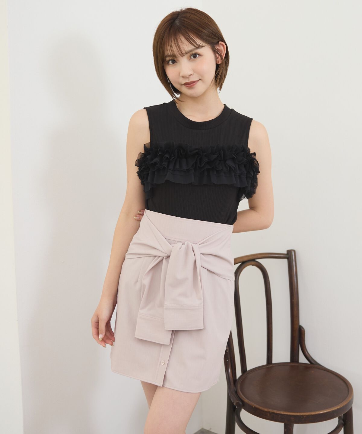 REDYAZEL「シャツライクラップミニスカート」|台形|