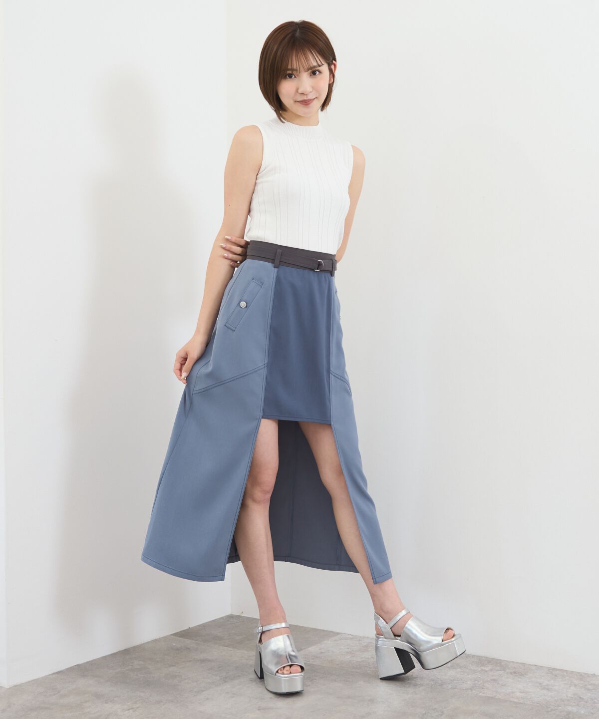 REDYAZEL「バイカラーパネルロングスカート」|台形|