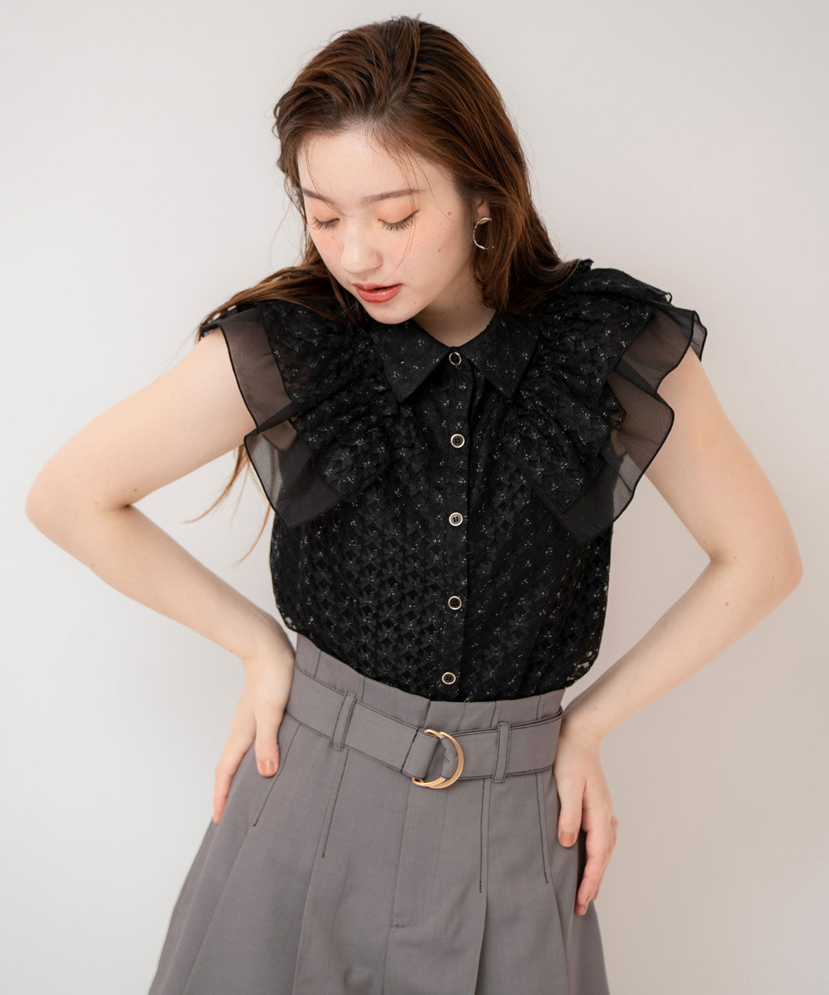 REDYAZEL「ラメレースフリルスリーブブラウス」|シャツ・ブラウス|