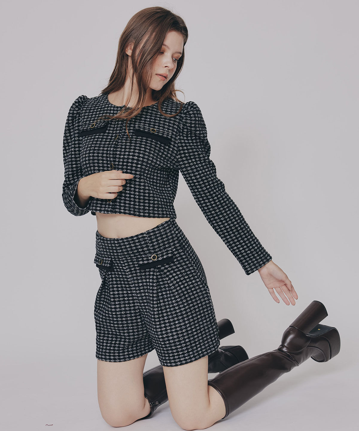 REDYAZEL「カットツイードジャケット&times;ショートパンツセットアップ」|ワンピース|