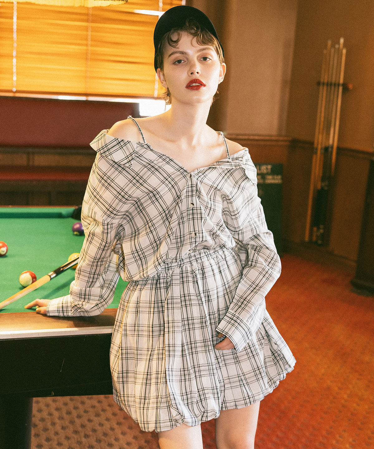 REDYAZEL「マルチWAYチェックブラウス&times;バルーンスカートセットアップ」|ワンピース|白系チェック