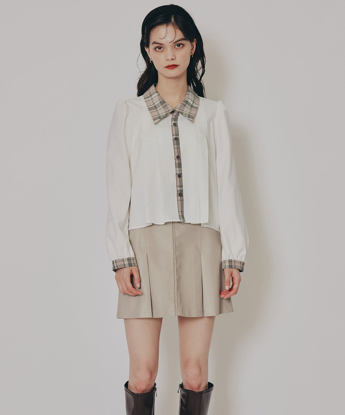 REDYAZEL「チェックバイカラーリボンタイブラウス」|シャツ・ブラウス|