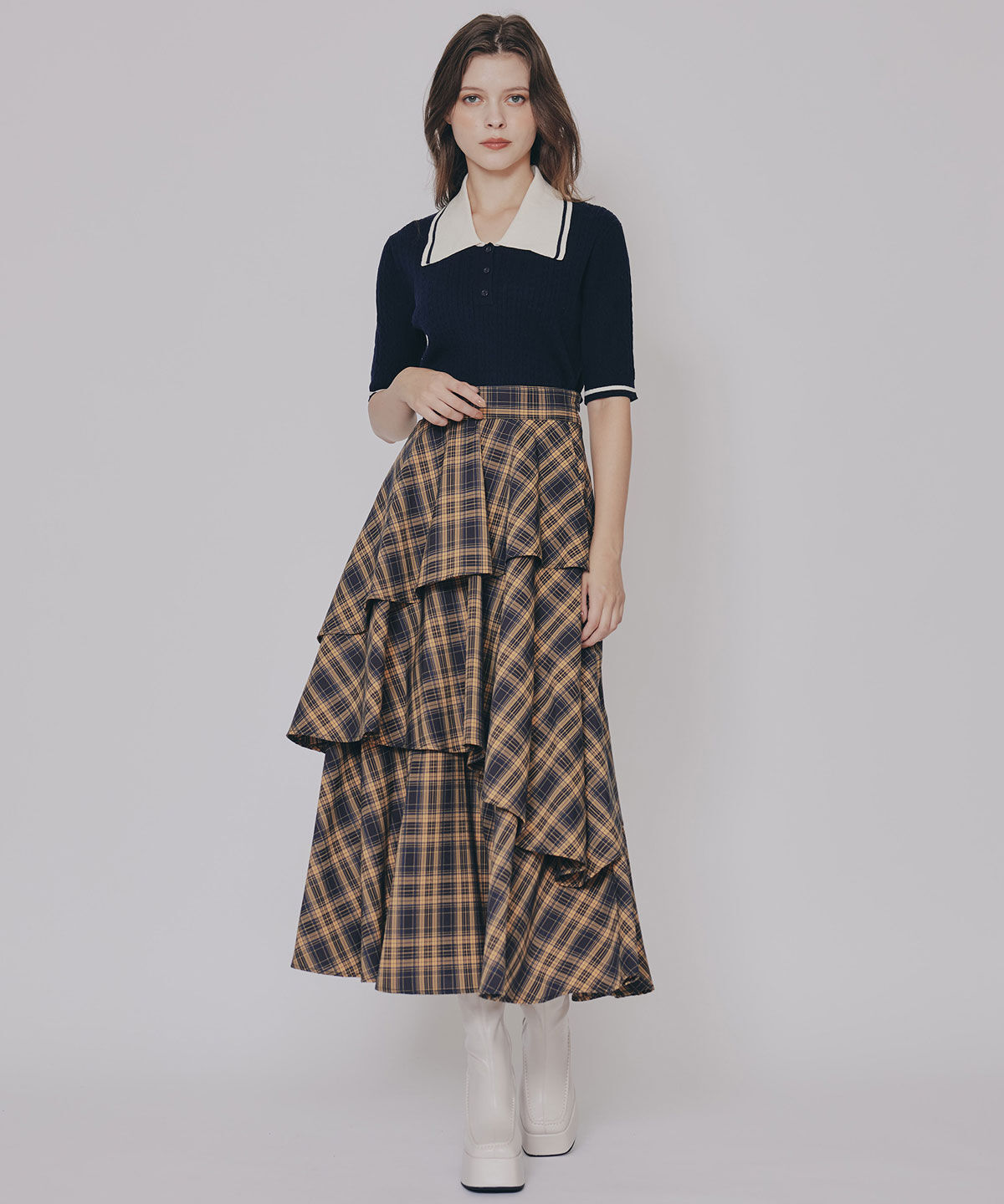 REDYAZEL「タータンチェックティアードスカート」|フレア|